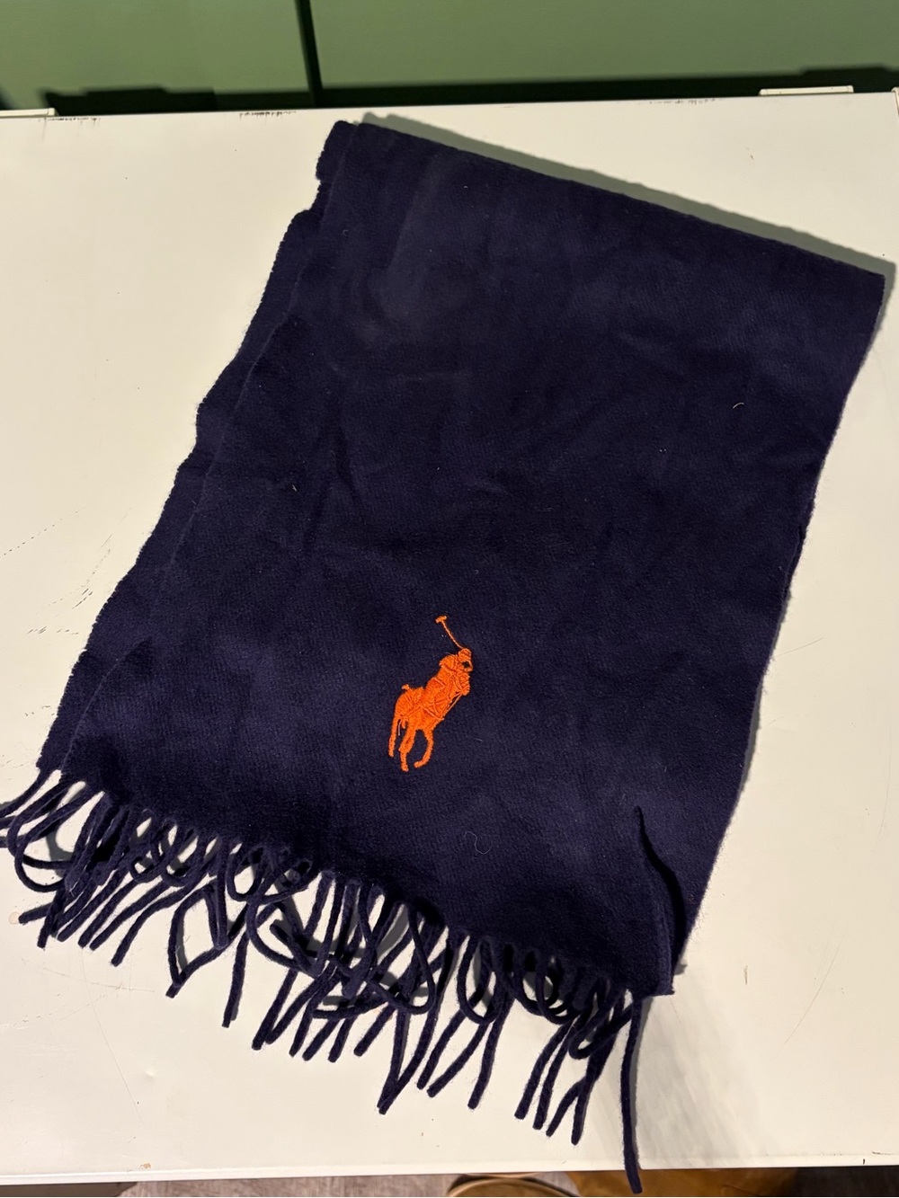 Polo by Ralph Lauren Vintage Navy 100% Lambs Wool Scarf Made in Italy